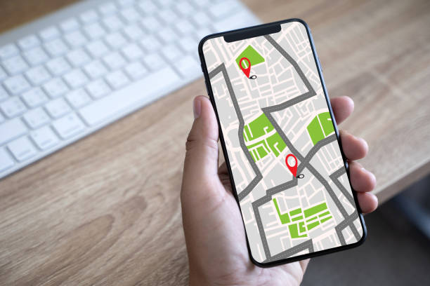 istock GPS Map to Route Destination network connection Location Street Map with GPS Icons  Navigation 1035905556