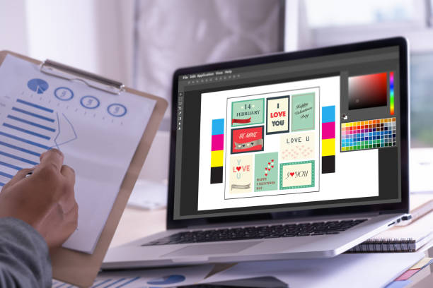 istock Creative Designer Graphic at work. Color swatch samples, Illustrator Graphic designer working digital tablet and computer 1035905568