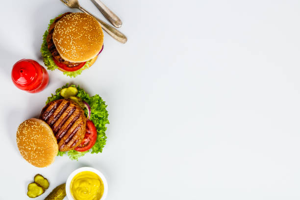 Homemade hamburgers, flat lay