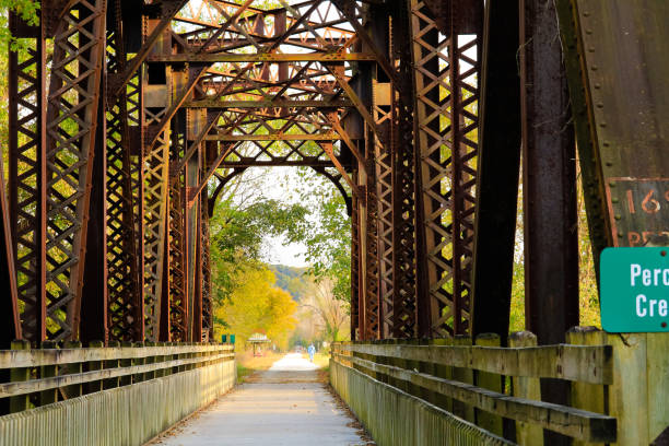 istock Railroad bridge converted to public park in the fall 1035913518