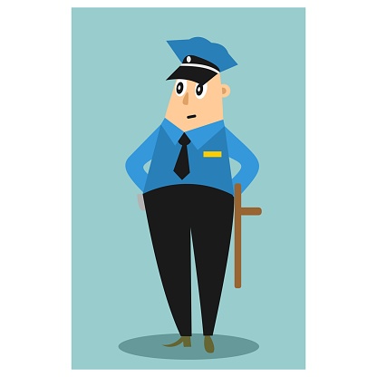 Funny Fat Police Officer In Blue Uniform Cartoon Character Stock  Illustration - Download Image Now - iStock