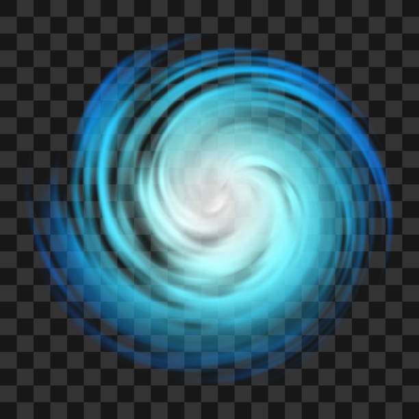 Blue hurricane symbol on dark transparent background vector art illustration
