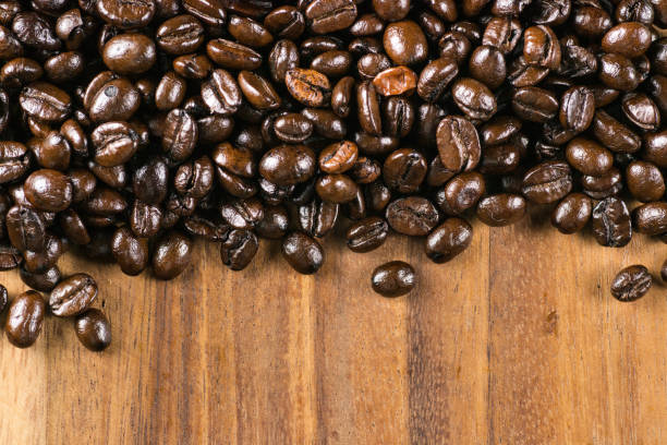 coffee bean on cutting board stock photo