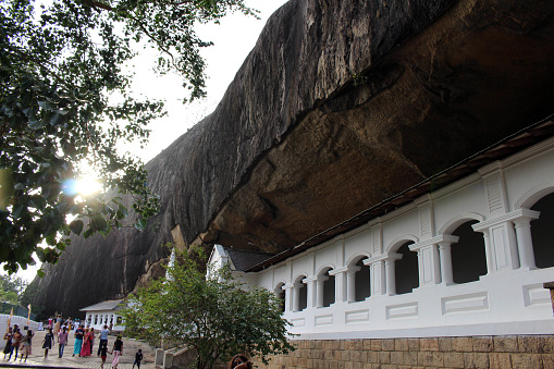 The Dambulla Cave Temple, under an overhanging rock. The largest complex in Sri Lanka. Taken in Srilanka, August 2018.