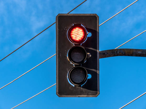 Red Traffic lights over blue sky background