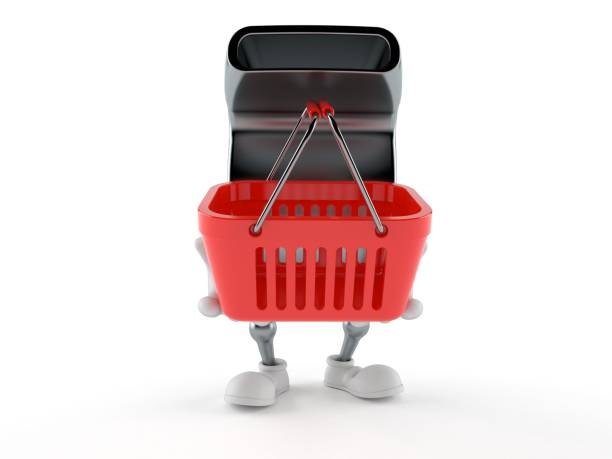 istock Whistle character holding empty shopping basket 1035956290