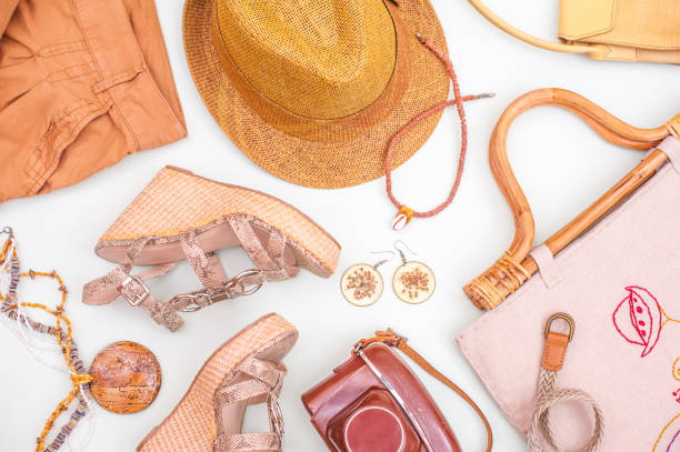 Woman Summer Accessorize In Retro Style On White Background