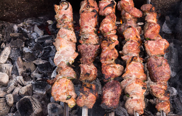 istock Fried meat on coals. Grill shish kebab. Barbecue pork on skewer 1035960310