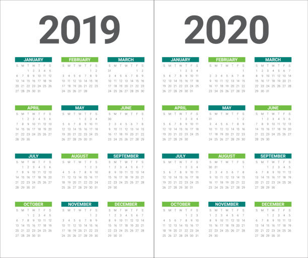 jahr 2019 2020-kalender-vektor-design-vorlage - 2019 stock-grafiken, -clipart, -cartoons und -symbole
