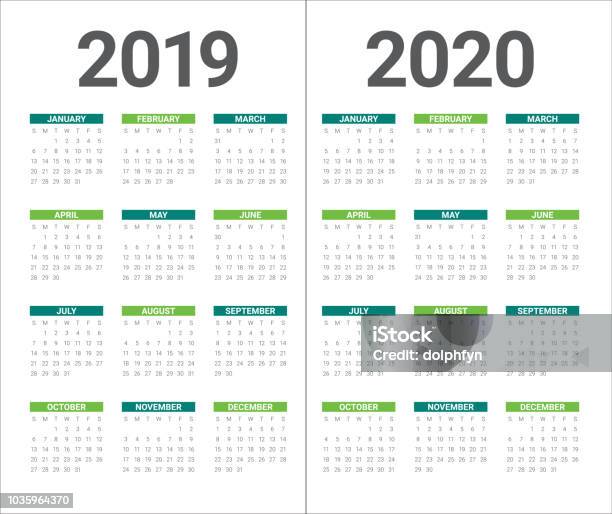 Year 2019 2020 Calendar Vector Design Template Stock Illustration - Download Image Now - Calendar, 2020, 2019