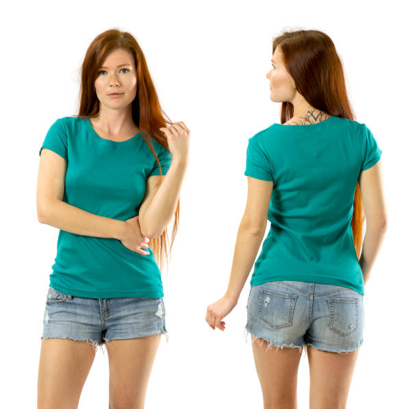 istock Young woman posing with blank green shirt 1035971338