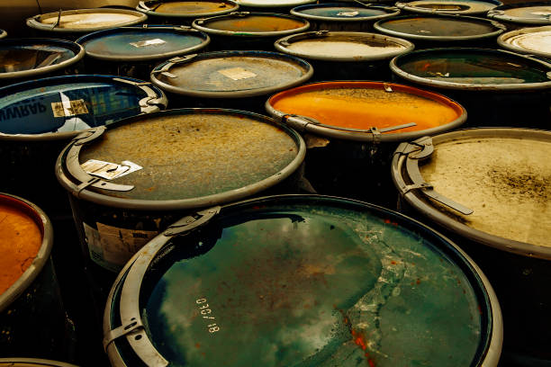 Rusty oil barrels drums