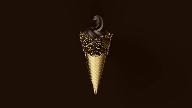 istock Black Ice Cream with Gold Leaf Cone and Black Icing with Gold Sprinkles 1035981754