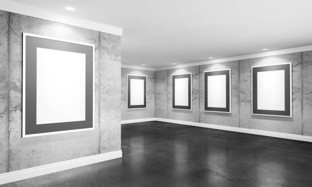 Modern gallery room with posters on walls