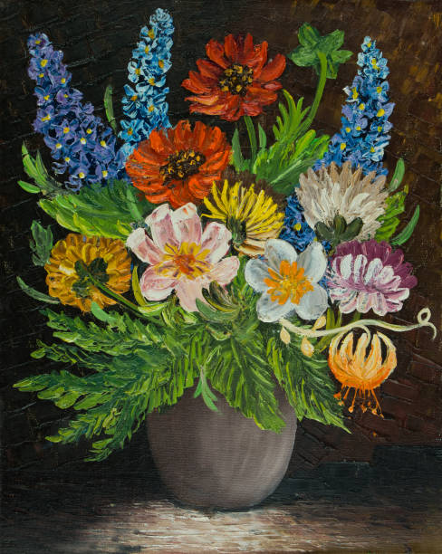 istock A bouquet with colourful flowers in a grey vase 1035995286