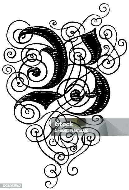 Ornate Letter B Stock Illustration - Download Image Now - Black And White, Engraved Image, Engraving