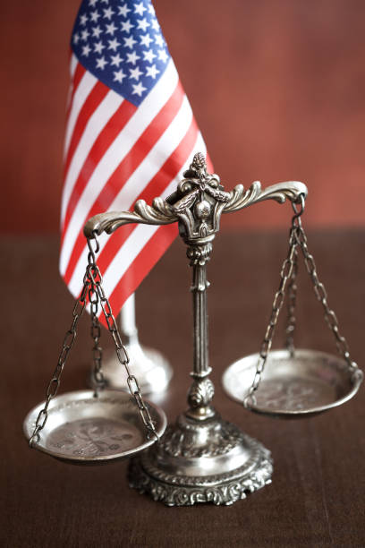istock Scale and flag of USA 1036023604