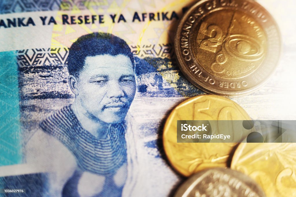 Redesigned South African currency featuring a young Nelson Mandela Newly redesigned South African currency featuring a young Nelson Mandela in tribal dress. Adult Stock Photo