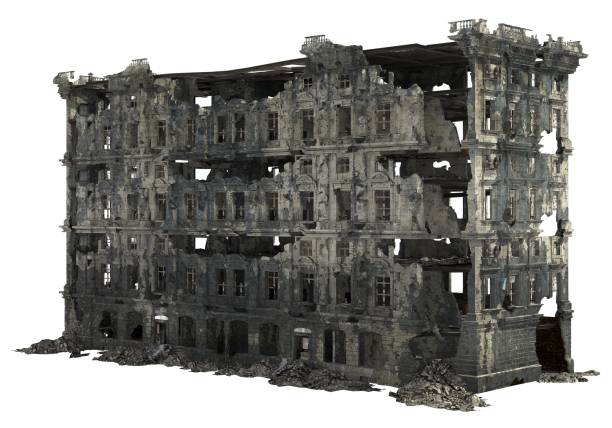 istock Ruined Building Isolated On White 3D Illustration 1036044456
