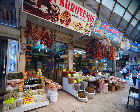 Antakya, Turkey - May 30, 2017: Spices and dry vegetables shop in Antakya