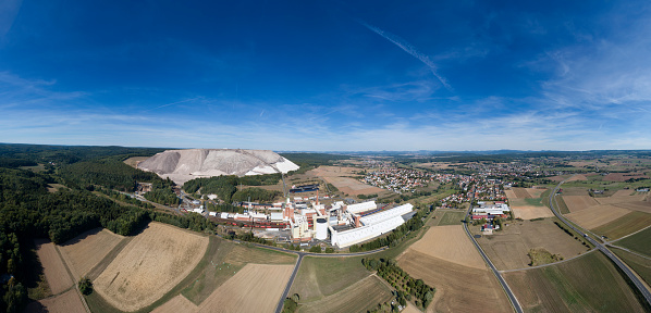 Panoramic aerial view of Neuhof, Germany - Kalibergwerk, potash mine