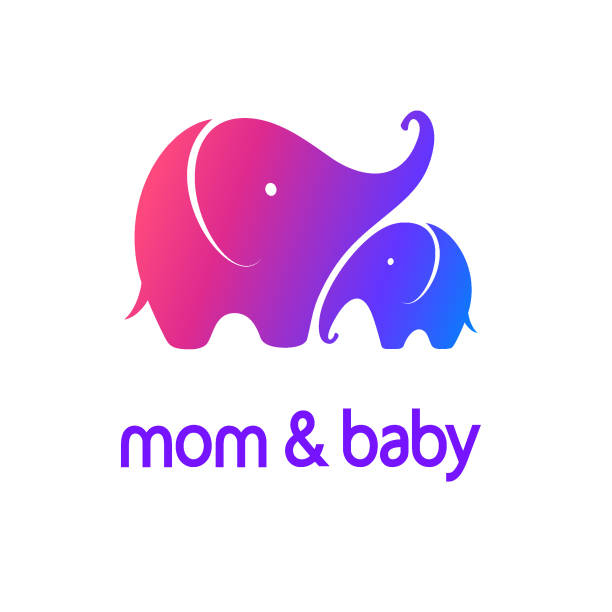 векторный дизайн шаблона матери слона с слоненка. мама и ребенок знак - suckling stock illustrations