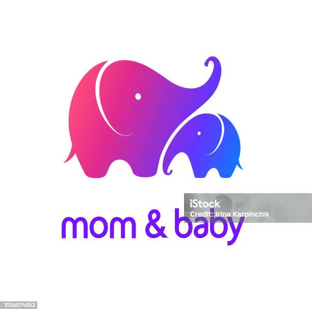 Vector Design Template Mother Elephant With A Baby Elephant Mom And Baby Sign Stock Illustration - Download Image Now
