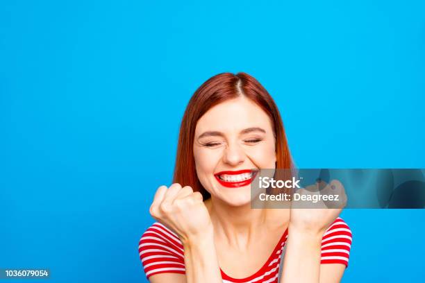 Portrait Of Nice Vivid Girlish Red Straighthaired Happy Smiling Stock Photo - Download Image Now