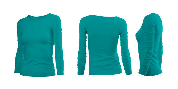 istock Cean woman's tee shirt with long sleeves in rear and side views 1036085458