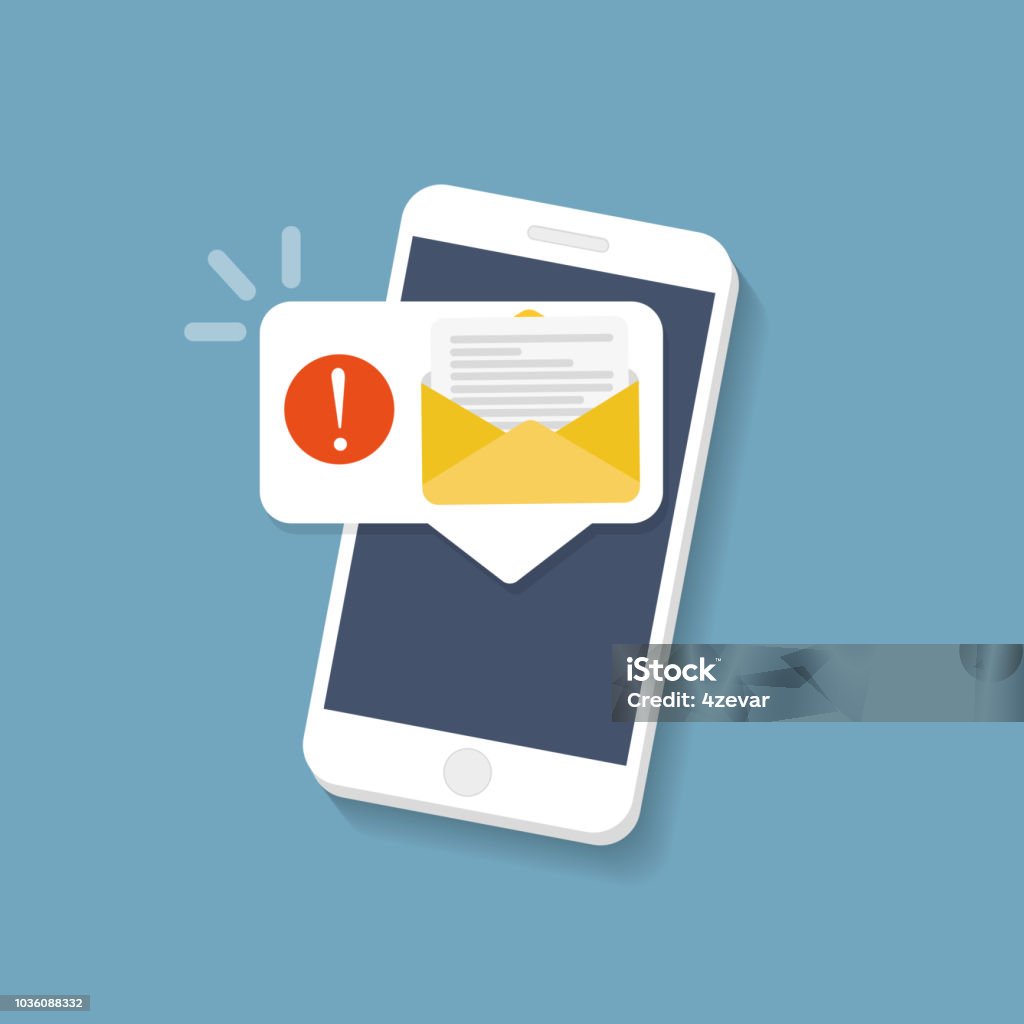 New message on the smartphone screen. Vector illustration. E-Mail stock vector