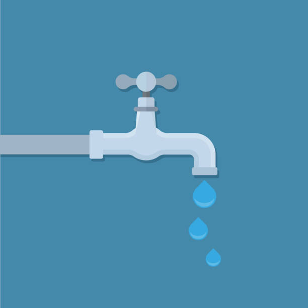 illustrazioni stock, clip art, cartoni animati e icone di tendenza di rubinetto dell'acqua con vettore piatto a goccia - economize