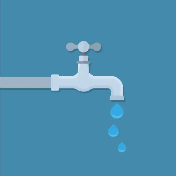 Vector illustration of Water tap with drop flat vector