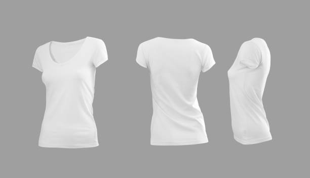 istock White woman's tee shirt with short sleeves in rear and side views 1036089194