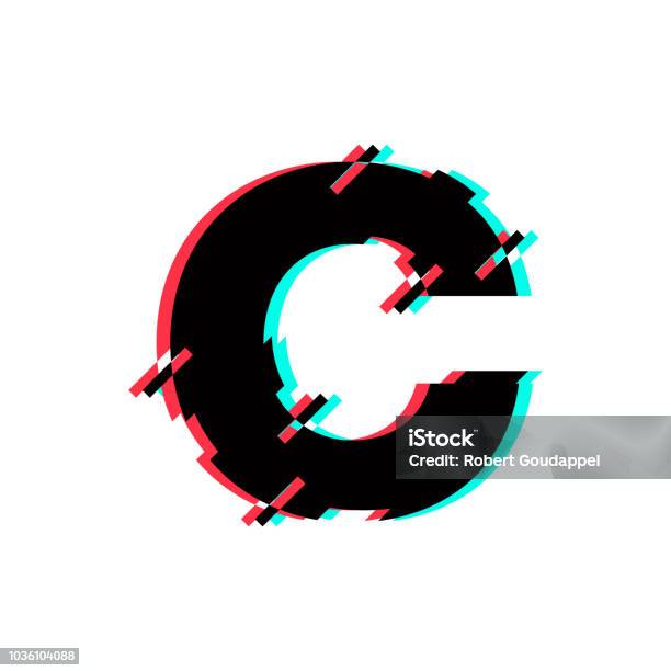 Vector Logo Letter C Glitch Distortion Diagonal Stock Illustration - Download Image Now - Letter C, Logo, Television Set