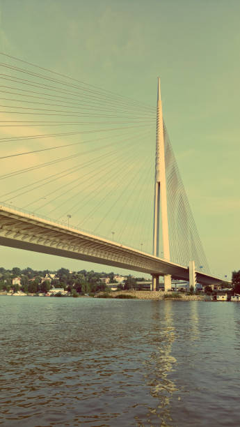istock Modern cable bridge one pylon Belgrade, Serbia 1036106738