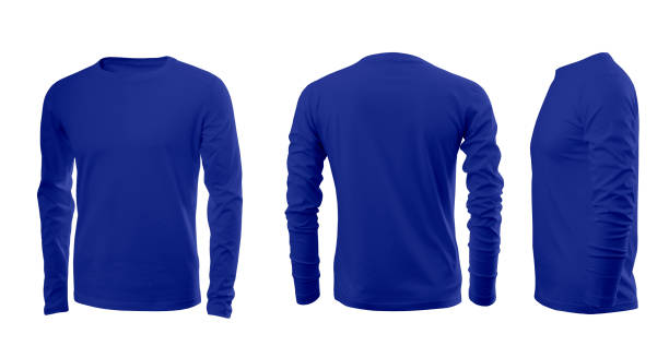 istock Blue men's sweatshirt with long sleeves in rear and side views 1036125982