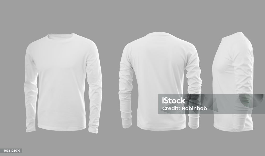 White men's sweatshirt with long sleeves in rear and side views Long Sleeved Stock Photo