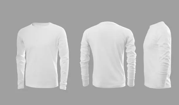 Photo of White men's sweatshirt with long sleeves in rear and side views