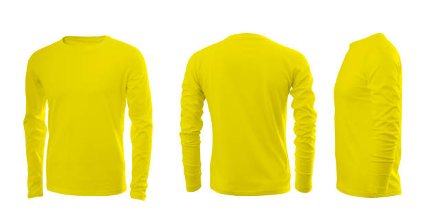 istock Yellow men's sweatshirt with long sleeves in rear and side views 1036126046