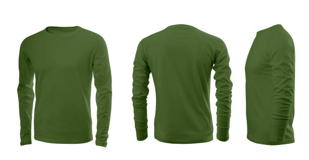istock Khaki men's sweatshirt with long sleeves in rear and side views 1036126128