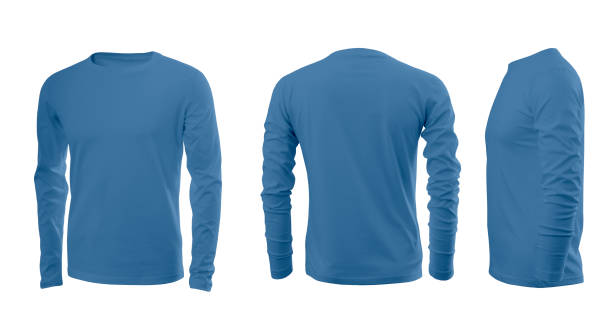 Light blue men's sweatshirt with long sleeves in rear and side views