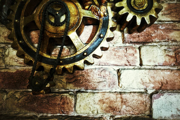 istock Grunge Mechanic Gears on Wall 1036135632