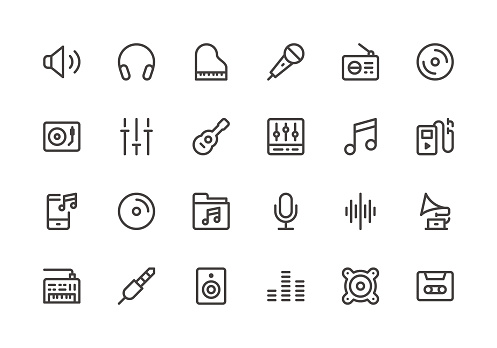 Music - Line Icons - Vector EPS 10 File, Pixel Perfect 24 Icons.