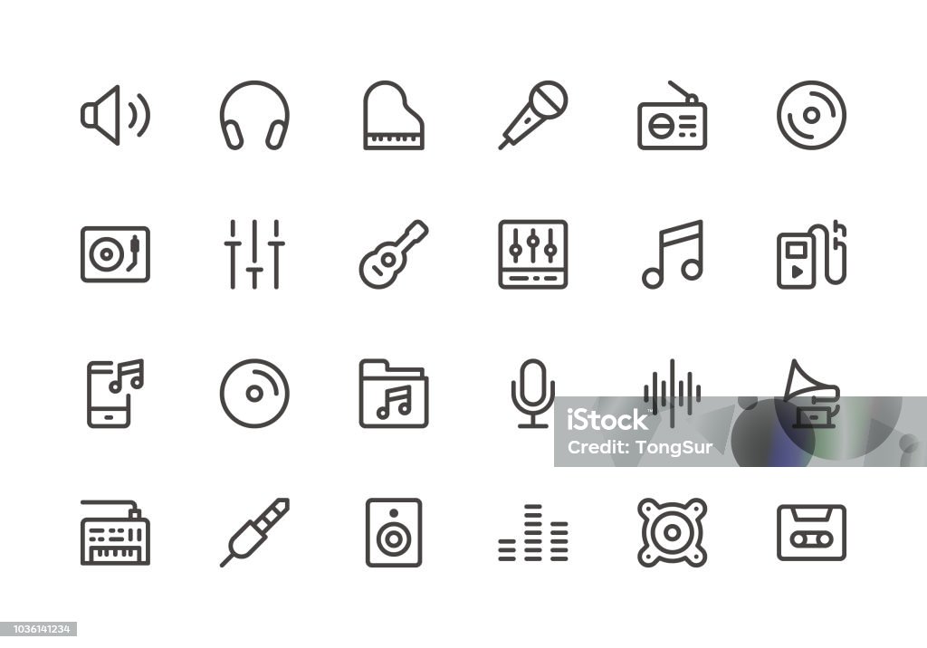 Music - Line Icons Music - Line Icons - Vector EPS 10 File, Pixel Perfect 24 Icons. Icon Symbol stock vector