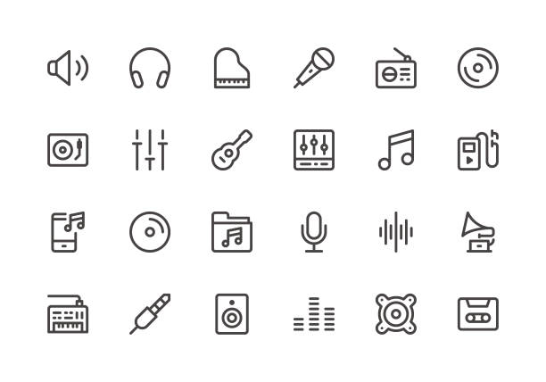 Music - Line Icons Music - Line Icons - Vector EPS 10 File, Pixel Perfect 24 Icons. microphone symbols stock illustrations