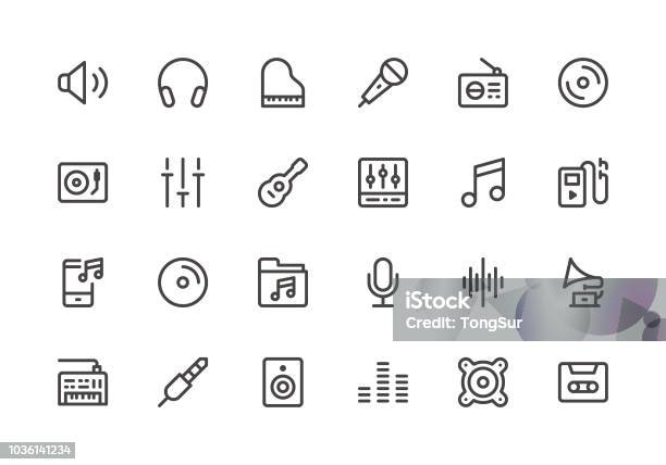 Music Line Icons Stock Illustration - Download Image Now - Icon Symbol, Music, Noise
