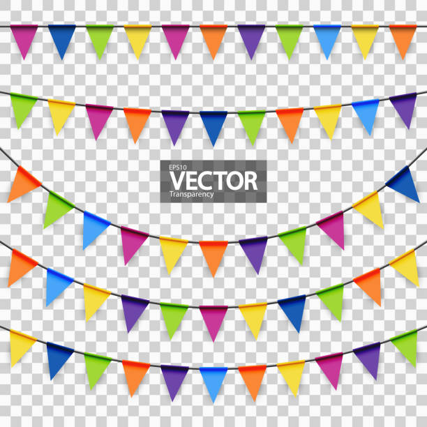 ilustrações de stock, clip art, desenhos animados e ícones de party garlands colored - pennant