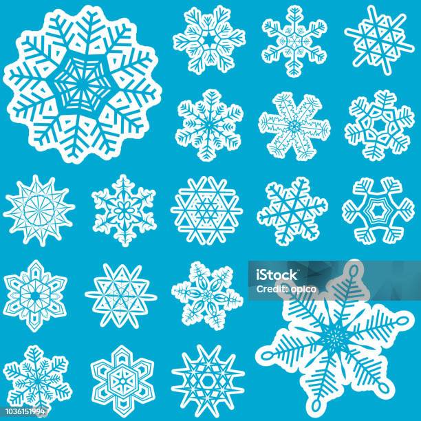 Collection Christmas Snow Flakes Stock Illustration - Download Image Now - Abstract, Advent, Blue