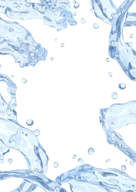 istock Water splash with water droplets isolated on light background. 3D illustration 1036152082