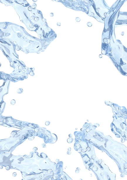 istock Water splash with water droplets isolated on light background. 3D illustration 1036152090